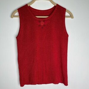 Vintage Y2K Red Sparkle Knit Tank Top Beaded Embellishment  Coquette details S